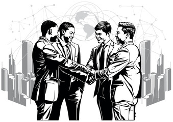 Four Traders Shake Hands