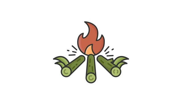 campfire icon animation video, summer camp with bonfire