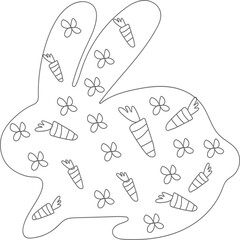 Hand drawn illustration of Easter bunny. Coloring illustration.