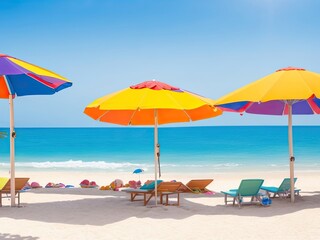 Fototapeta na wymiar beach with umbrellas for a summertime getaway