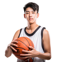 Obraz premium Asian teenager love playing basketball, isolated on transparent background 