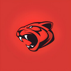 A logo illustration of a fierce roaring cougar on red background. Created with generative AI.
