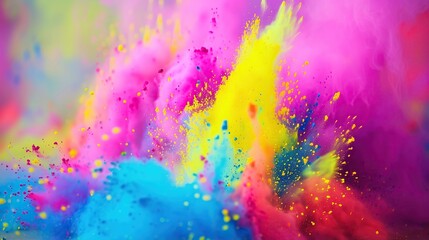 Captivating image of a vibrant powder explosion, featuring a lively dance of colors in motion, perfect for festive and creative concepts. Vivid Colorful Powder Explosion in Motion