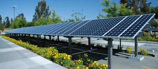 Sun-powered solar panels in a station provide sustainable alternative energy.
