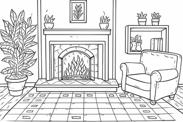 Fototapeta premium printable picture, coloring book with cozy rooms