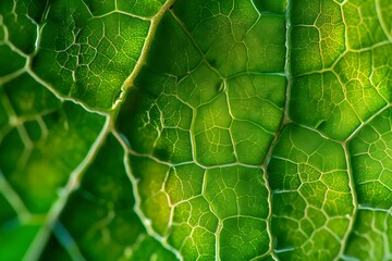Stock photo of the intricate network in a leaf, chlorophyll cells under a microscope, vibrant green hues.