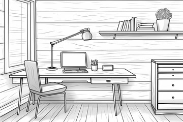 printable picture, coloring book with cozy rooms