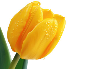A Single Yellow Tulip With Water Droplets. A vibrant yellow tulip glistening with water droplets. Isolated on a Transparent Background PNG.