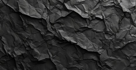 A black seamless texture paper with textured backgrounds is presented, featuring creased, crinkled, and wrinkled aesthetics, dark tonalities, a matte photo, and accurate and detailed elements.