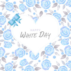 ホワイトデー用青い水彩の薔薇の背景イラスト