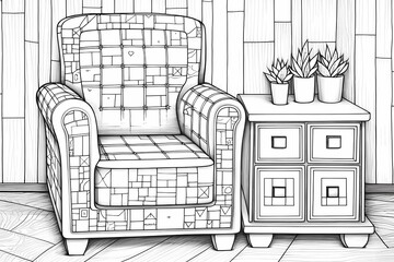 printable picture, coloring book with cozy rooms