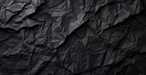 A black textured cloth background, featuring a seamless pattern, creased, crinkled, and wrinkled aesthetics, use of paper, and a dark atmosphere.
