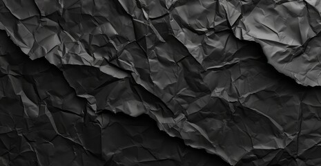 A black seamless texture paper with textured backgrounds is presented, featuring creased, crinkled, and wrinkled aesthetics, dark tonalities, a matte photo, and accurate and detailed elements.