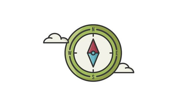 compass icon animation video for summer camping element set, sparking animation