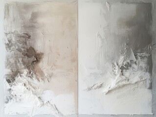 Two pictures on top of one another for a painting, featuring minimalist backgrounds, neo-concrete aesthetics, soft-focus, and chalk in light gray and white hues. - obrazy, fototapety, plakaty