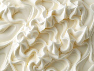 Whipped cream on white, appearing rounded and wavy.