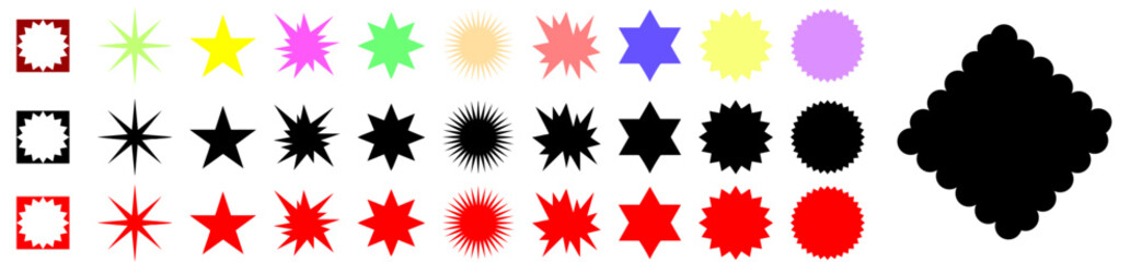 Star icons. Twinkling stars. Symbols of sparkle, glint, gleam, etc. Christmas vector symbols isolated white background.