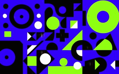 1990s-themed scene with abstract shapes, capturing the essence of the decade in vibrant hues of blue, purple, and lime green.