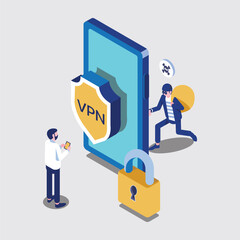 VPN service with private network, protection from cyber crimes. vector illustration vector format