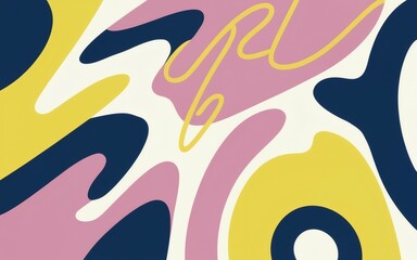 Energetic 1990s backdrop with bold abstract shapes and a color palette characterized by lively tones of pink, yellow, and blue. 