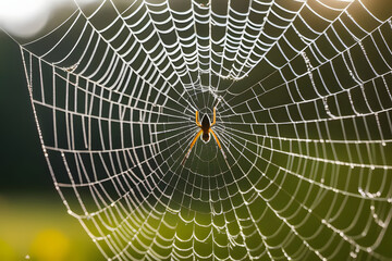 Obraz premium Spider Sits in the Center of a Spider Web