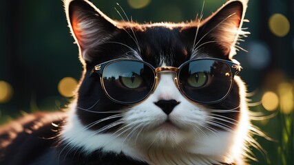Black cat wallpaper, There is a black cat who is wearing glasses in his eyes and he is also wearing clothes