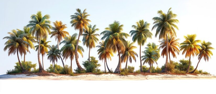 Collection of coconut trees isolated on white background. copy space