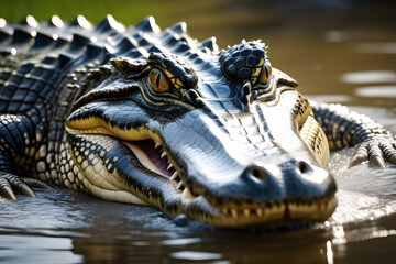 Fototapeta premium Two Alligators With Open Mouths in Water