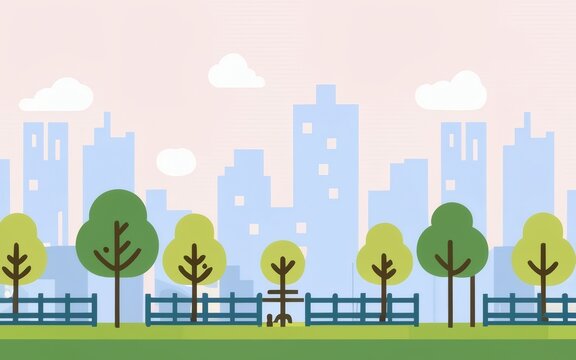 A minimalistic city park scene, using clean lines and muted tones for a serene urban background. 