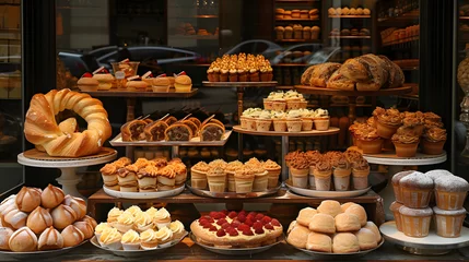 Foto op Plexiglas A bakery case filled with a variety of breads and pastries. © wcirco