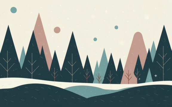 A minimalistic image of a snowy forest, featuring sleek lines and muted colors to capture the simplicity of winter. 