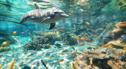 Foto auf Leinwand dolphins and fish in shallow water © Kien