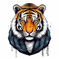 tiger head illustration art for t shirt design isolated on white background 