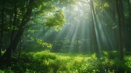 Enchanted Forest Dawn - The early morning light filters through the forest, casting a magical glow over the undergrowth.
