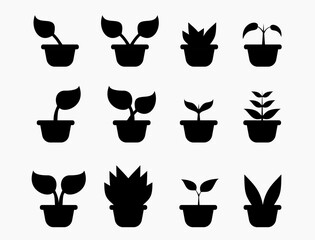 set of silhouettes of plants icon