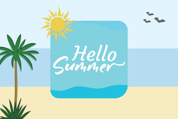 Fototapeta na wymiar Hello Summer. Summer-time sea beach concept banner background design. Vector illustration