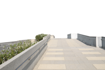 Gravel floor walkway with handrail on transparent background	