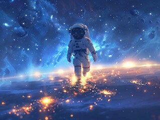 Little Astronaut Ready for Space, Deep Blue Blur for Infinity