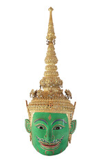 Green ramayana mask in native Thailand style on transparent background