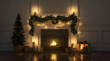Christmas fireplace decoration with lights