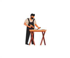 man work in the table character mascot illustration