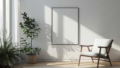 mock-up of a vertical poster frame in a modern living room