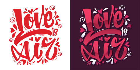 Naklejka premium Hand drawn Valentines Day lettering Celebration poster, card, postcard, invitation, banner. Romantic quote vector lettering typography. Holiday calligraphy with hearts. 100% vector file