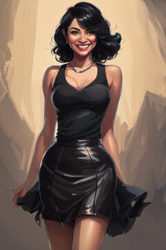 Fashion portrait confident elegant woman attractive in black skirt.