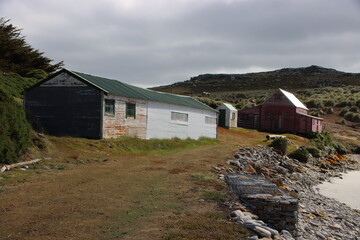 Outbuildings on West Point Island in the Falkland Islands.