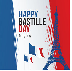 Happy Bastille Day Vector Illustration. France national day design concept with flat style vector illustration. Suitable for greeting card, poster and banner. Suitable for business asset design 