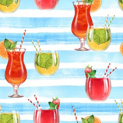 Seamless pattern with summer cocktails.