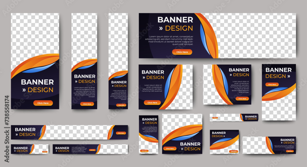 Wall mural set of business web banners template design with image space. vector