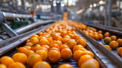 Fotobehang Automated orange processing facility with conveyors full of fresh oranges © Simone