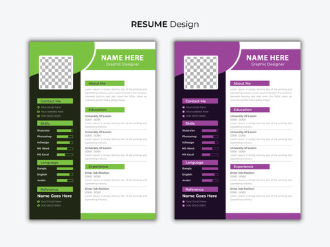 Professional two-color resume or CV design template with a modern and unique style.